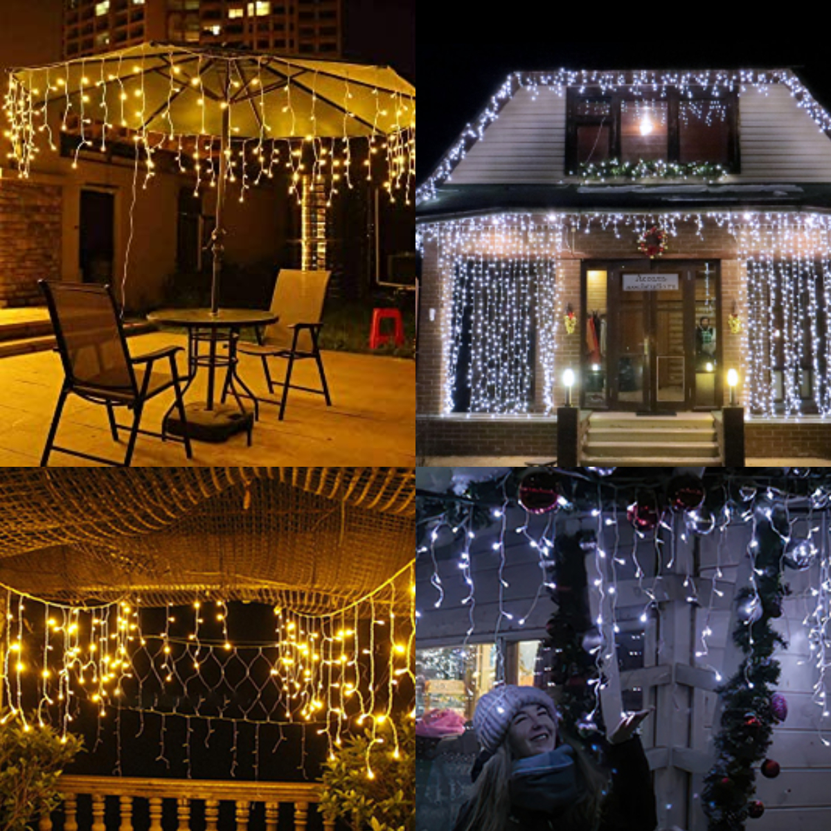 Solar Christmas Curtain lcicle Lights FairyString Light 8 Modes ...