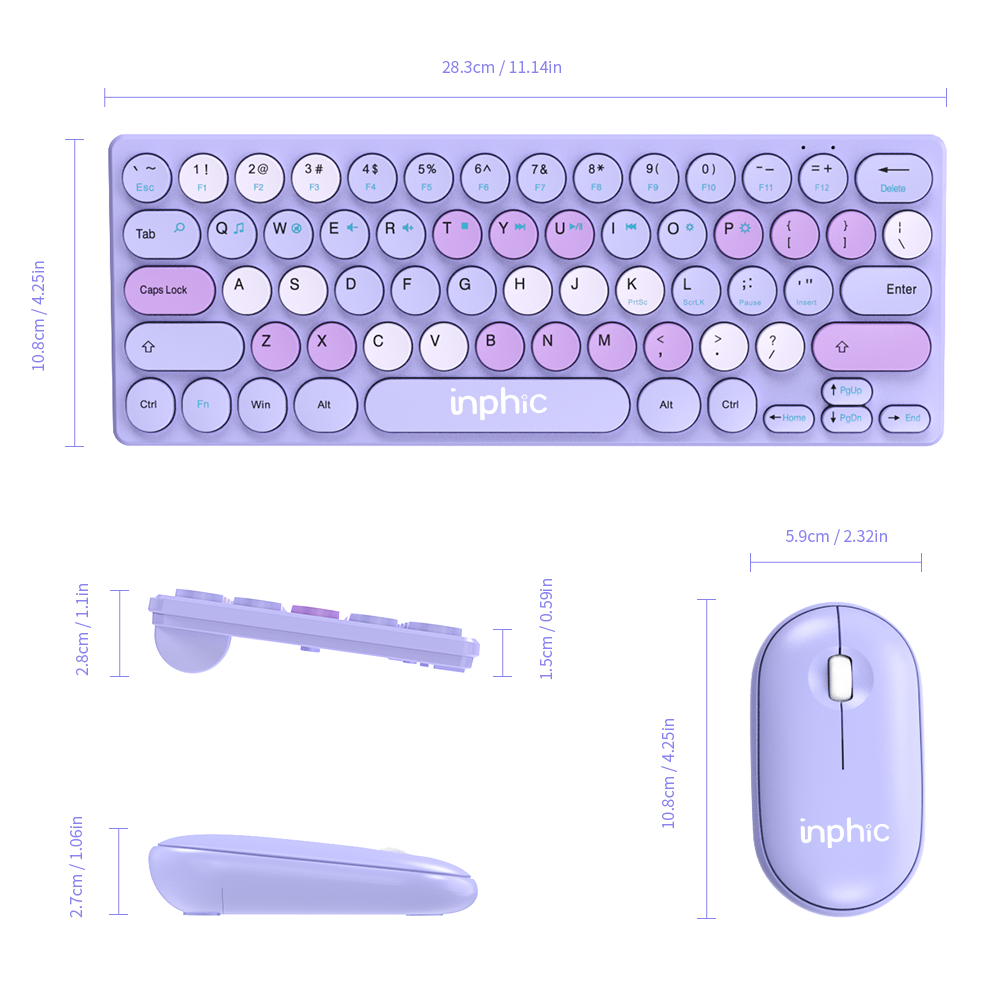 INPHIC K28 64-key round keycap wireless keyboard and mouse set with ...
