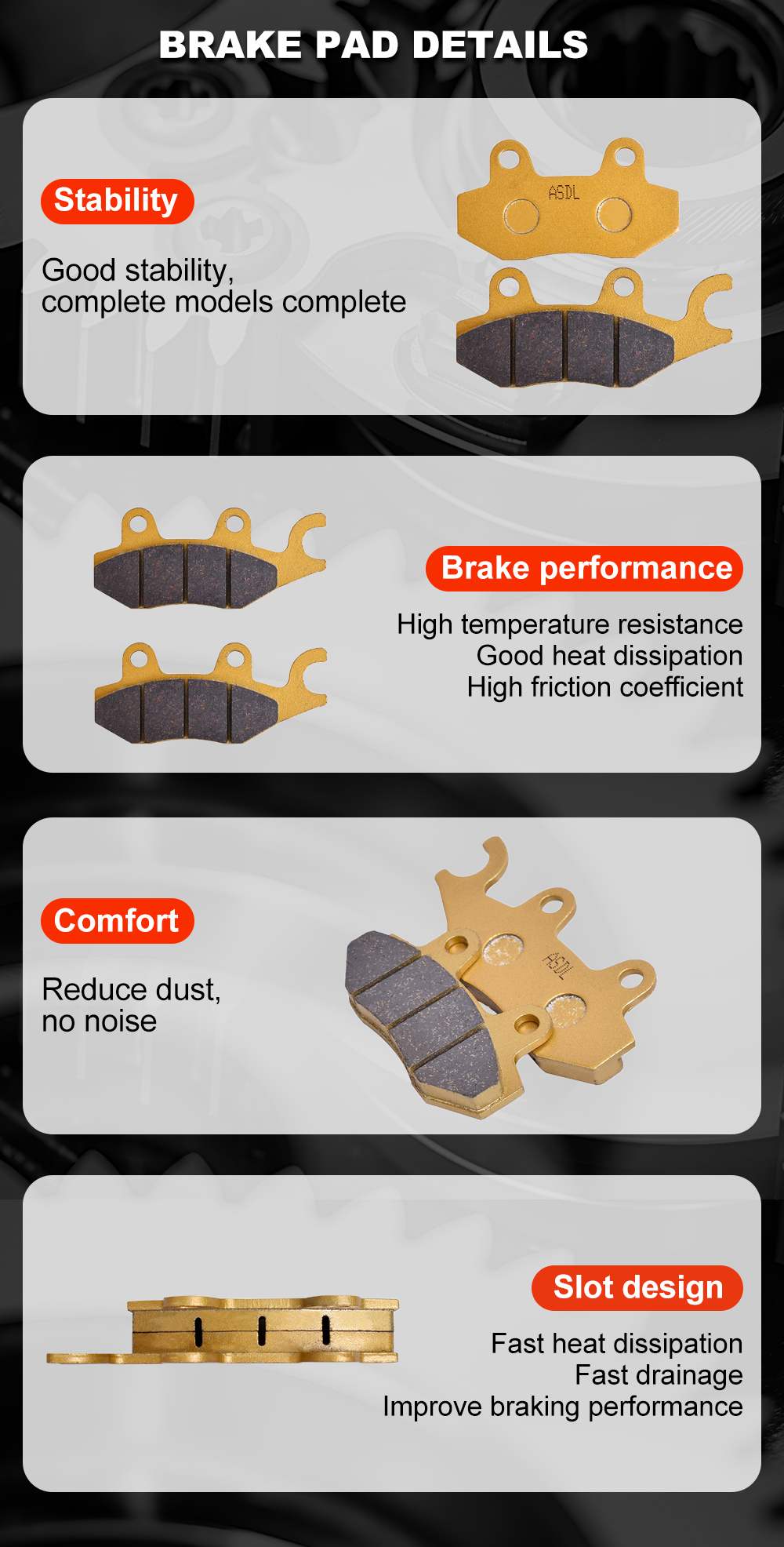 1 Set Motorcycle Accessories Front&Rear Ceramic Fiber Disc Brake Pads ...