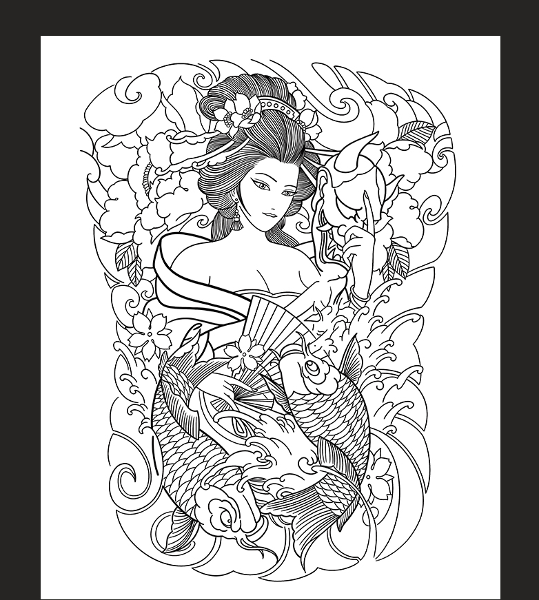 Japanese Geisha Full Back Waterproof Temporary Tattoo Lasts One to Two ...