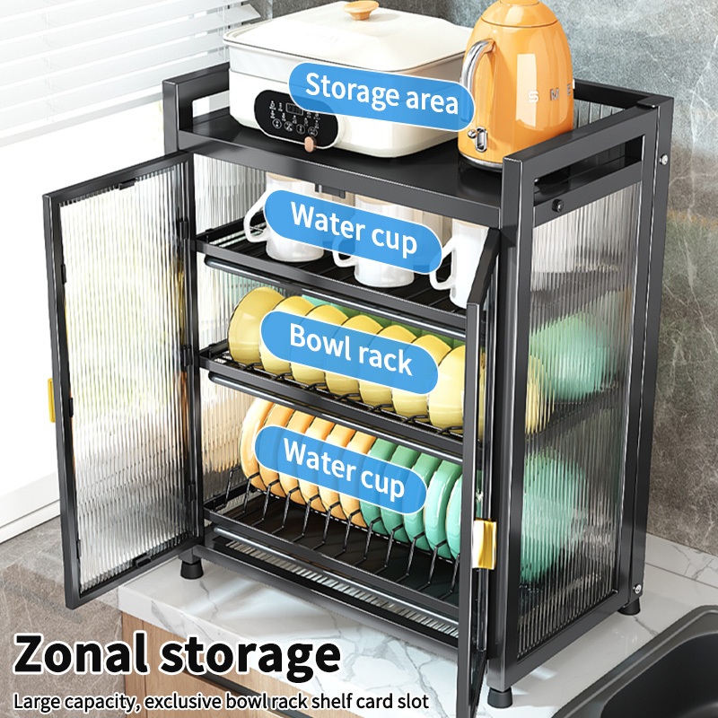 2/3-Tier Dish Rack Dish Drainer Dish Cabinet Fully Enclosed Dustproof ...