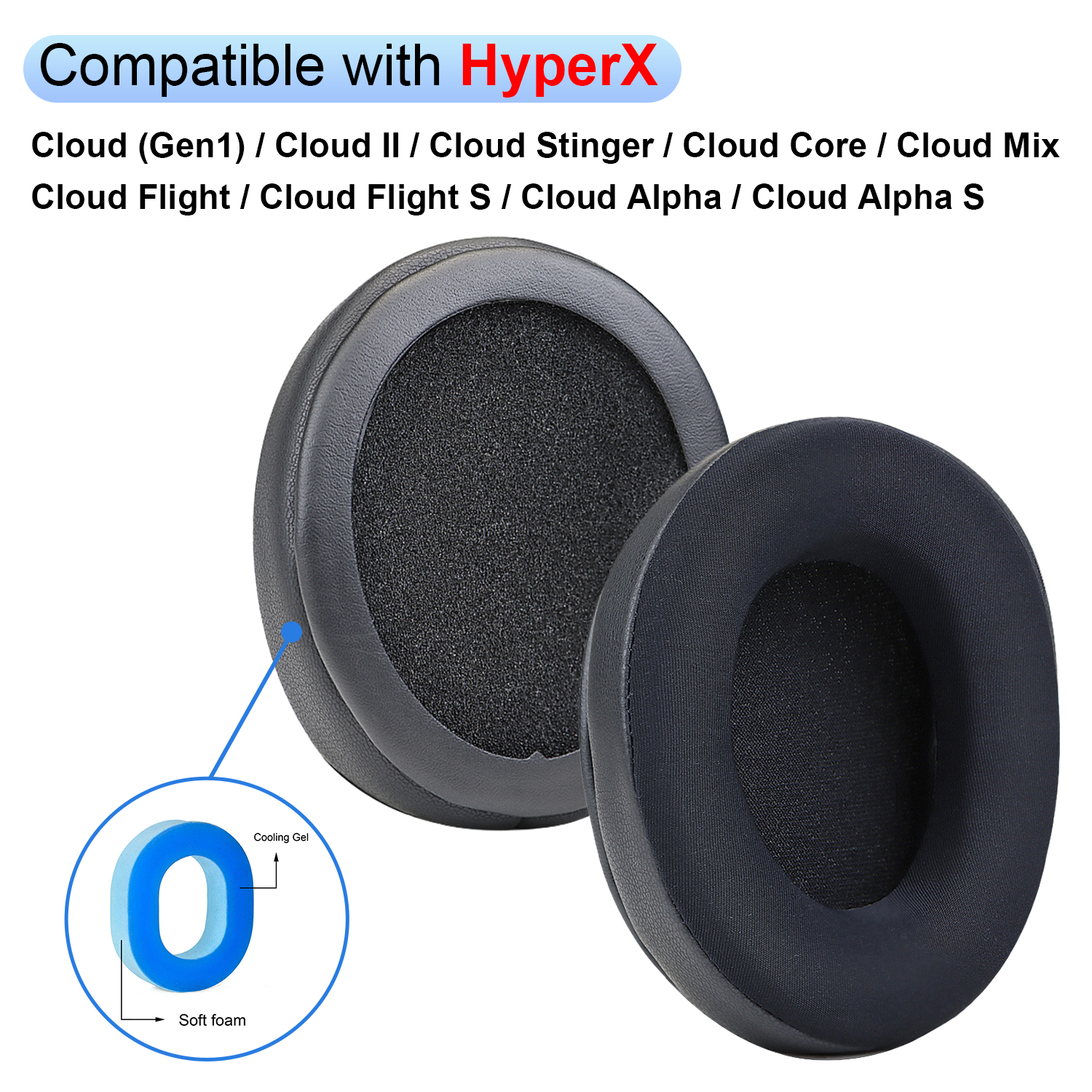SOULWIT Cuscinetti Auricolari Ricambio per HyperX Cloud 2/3/1/Flight/Stinger /Stinger2/Core/Pro, CloudX Stinger/Flight Series Cuffie