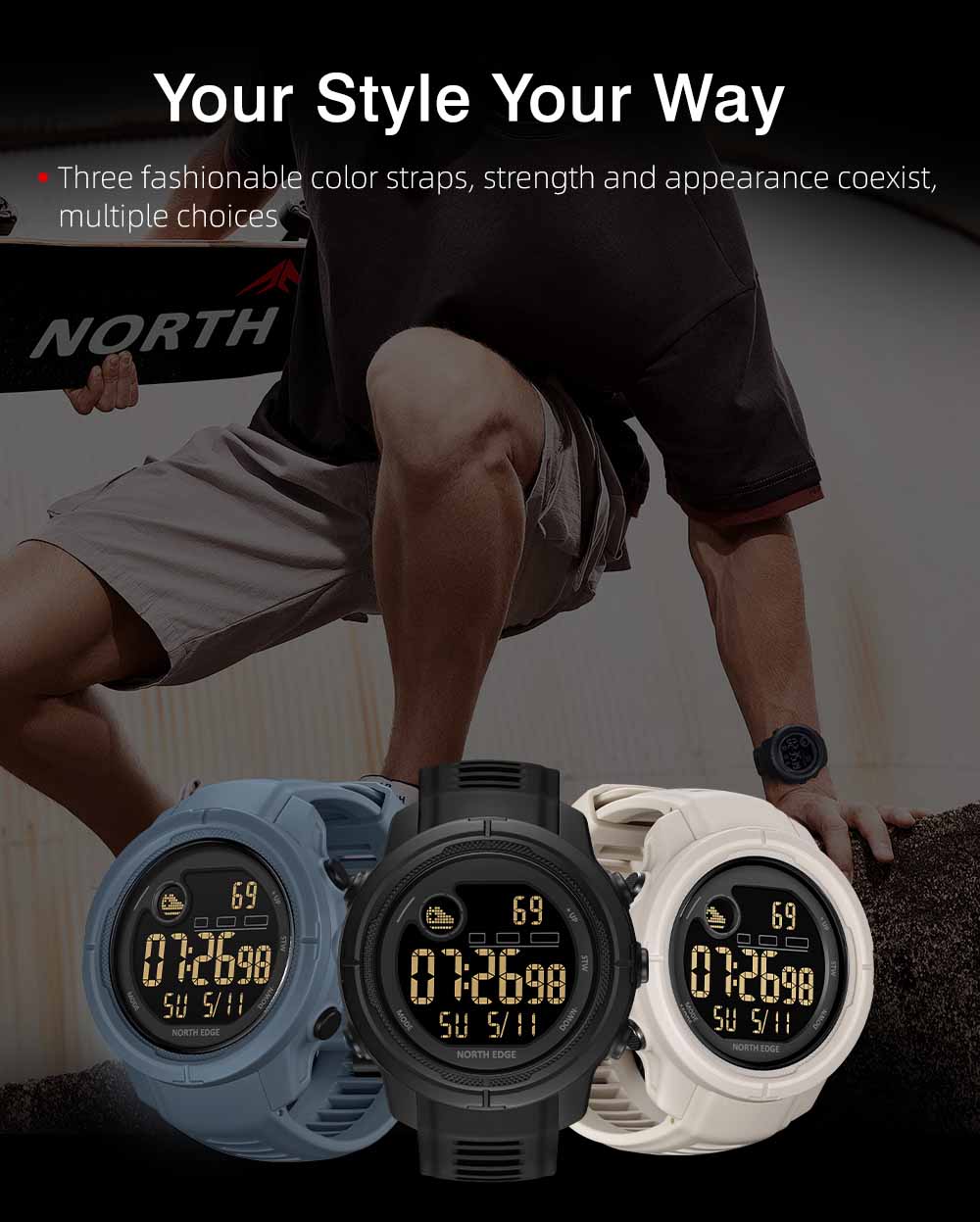 NORTH EDGE MARS 5 Men's Watch Original Outdoor Sports Watch Heart Rate ...
