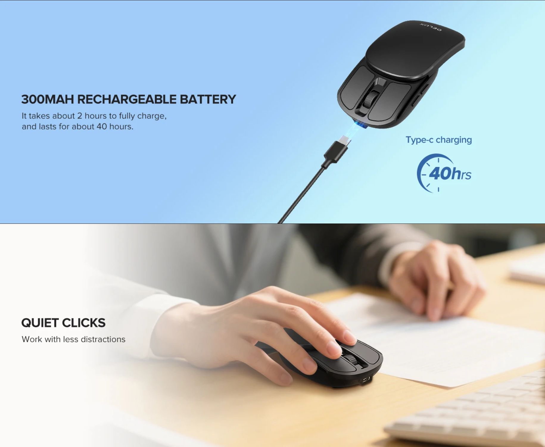 Delux MF20 Wireless Folding Mouse Ultralight 50g Portable Silent Click ...
