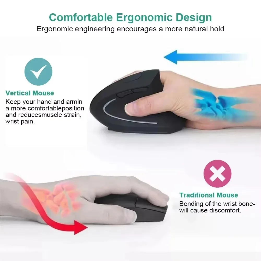 Bluetooth Mouse Wireless Vertical Mouse Ergonomic 2.4GHz Optical Mice 3 ...
