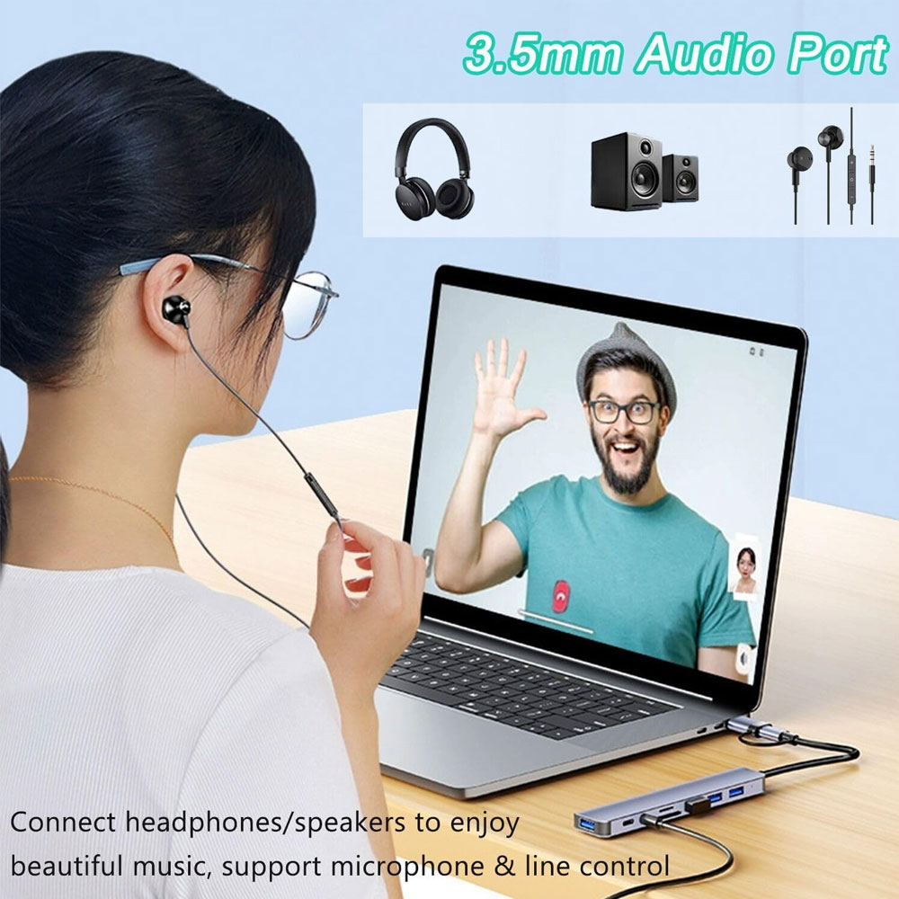 USB Hub Expander Dock 8in1 USB3.0 Type C Adapter TF SD Reader 3.5mm ...