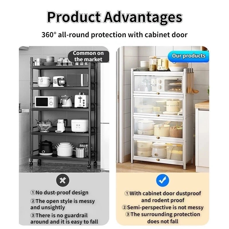 Kitchen Rack Multi-Function Dustproof Storage Cabinets with Stainless ...