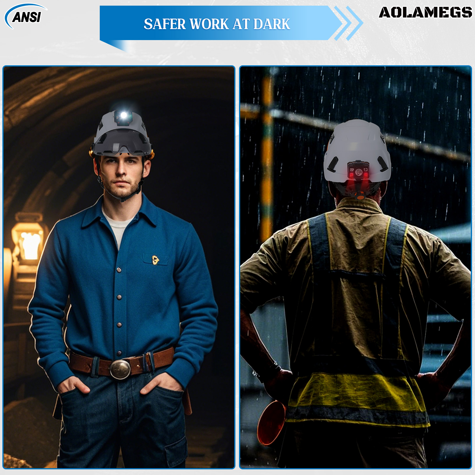 AOLAMEGS Safety Helmet With Double Goggles And Induction Headlight ...