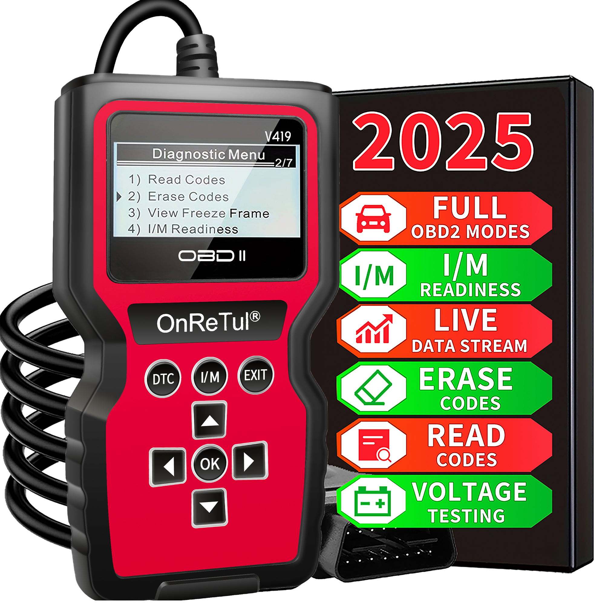 V419 OBD2 Scanner, Full OBD2 Diagnostic Tool, Engine Code Reader with ...