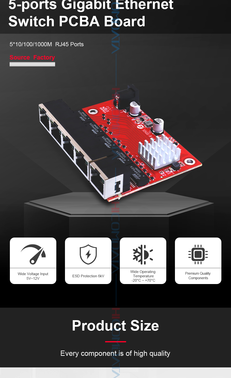 HICOMDATA 1000M 5 Ports Gigabit Ethernet Switch PCBA, Rapid ...