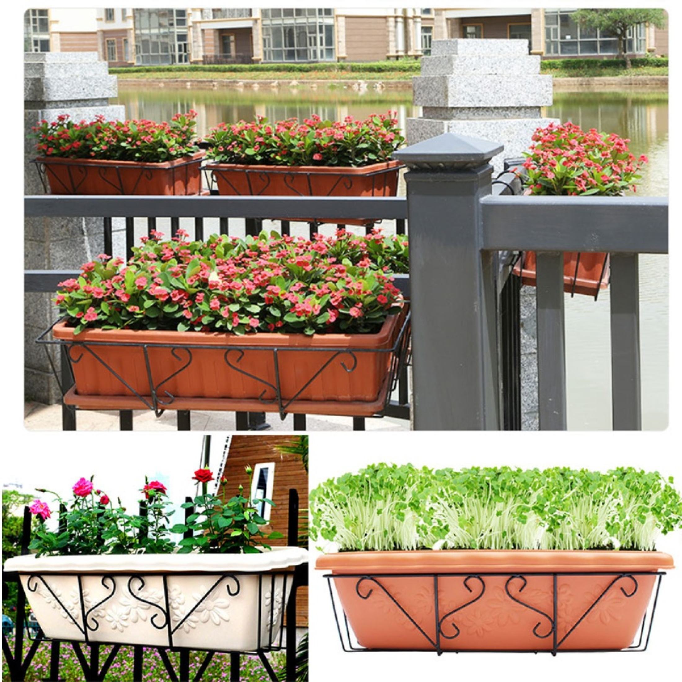 Balcony Hanging Flower Pot Rack with Guardrail & Windowsill Bracket ...