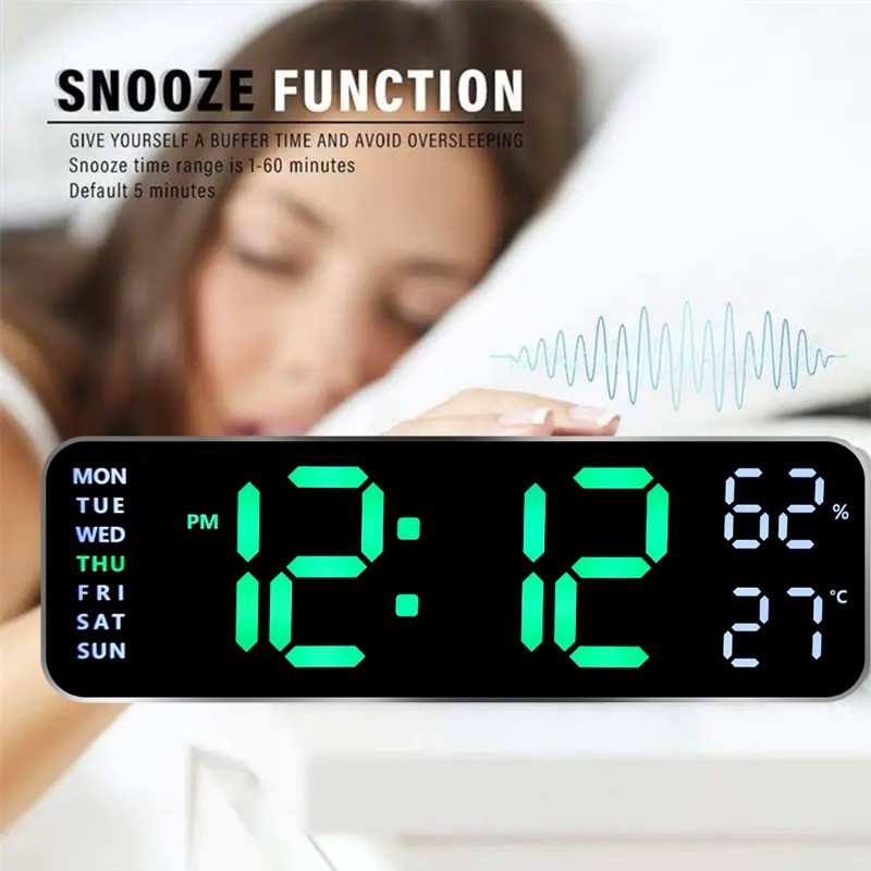 Digital Wall Clock Large Display LED Digital Clock with Temperature and ...