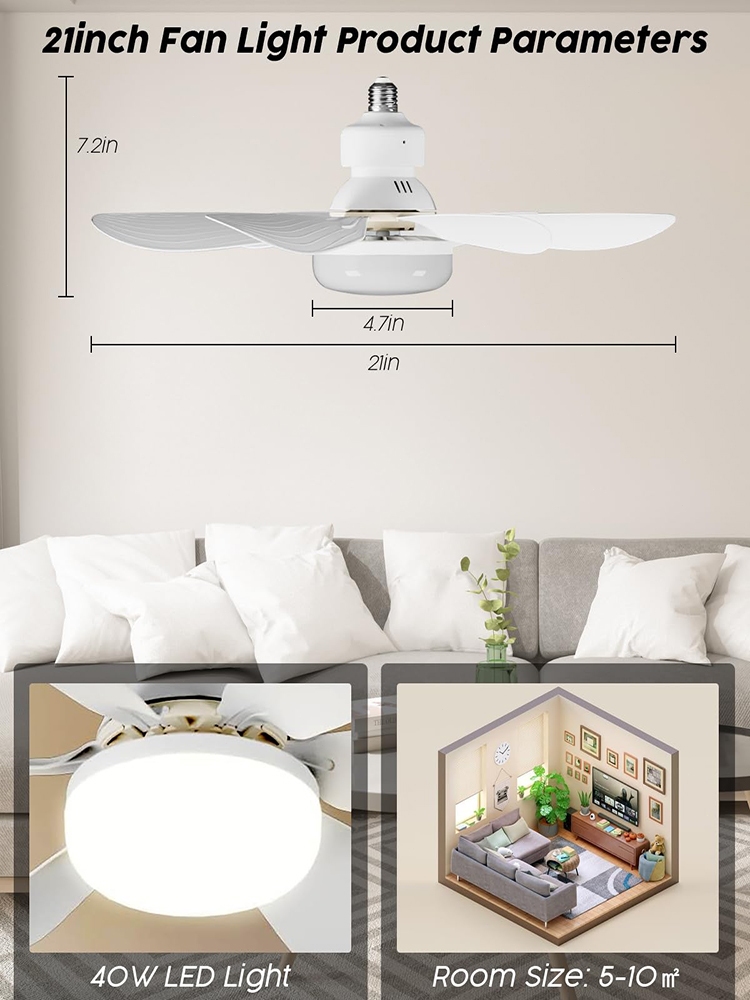 E27 Smart Fan Light 40W Wireless Remote Control Led Ceiling Fan Lamp 6 ...