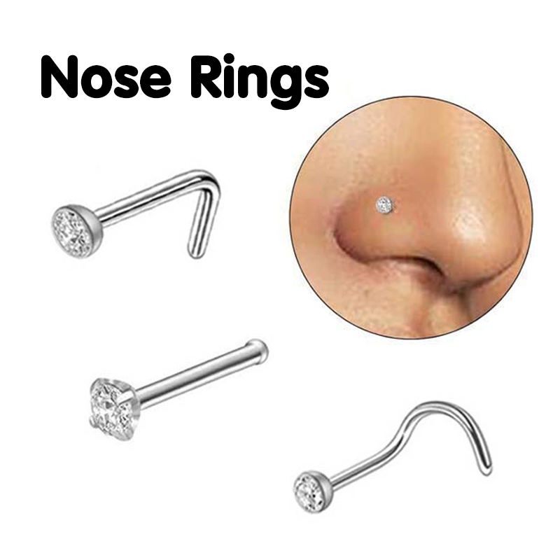 Stainless Steel Nose Rings 3pcs for Women Men-Simple Hypoallergenic ...