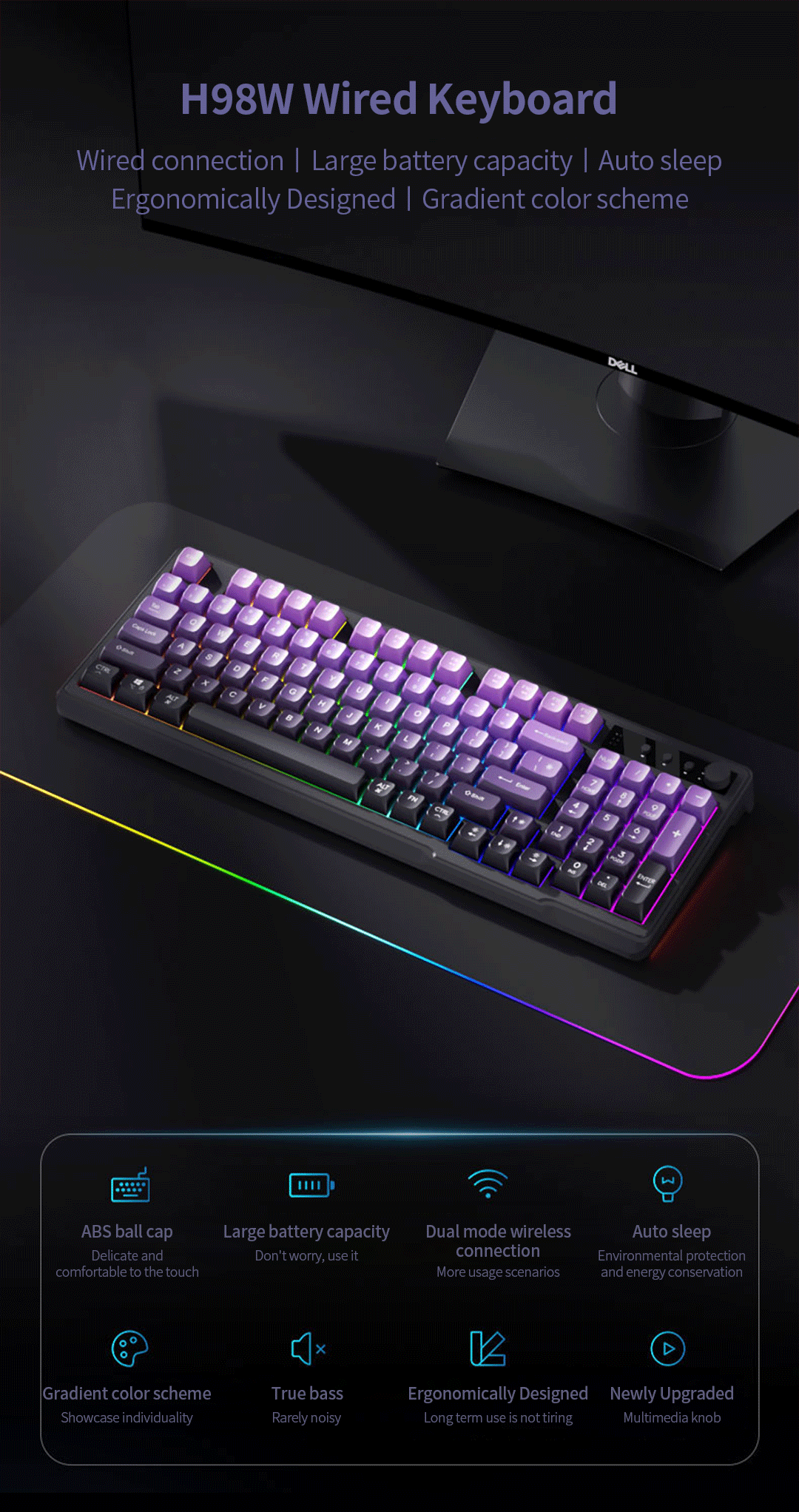 INKER H98 Wireless Dual-Mode Mechanical Keyboard Set Rechargeable ...
