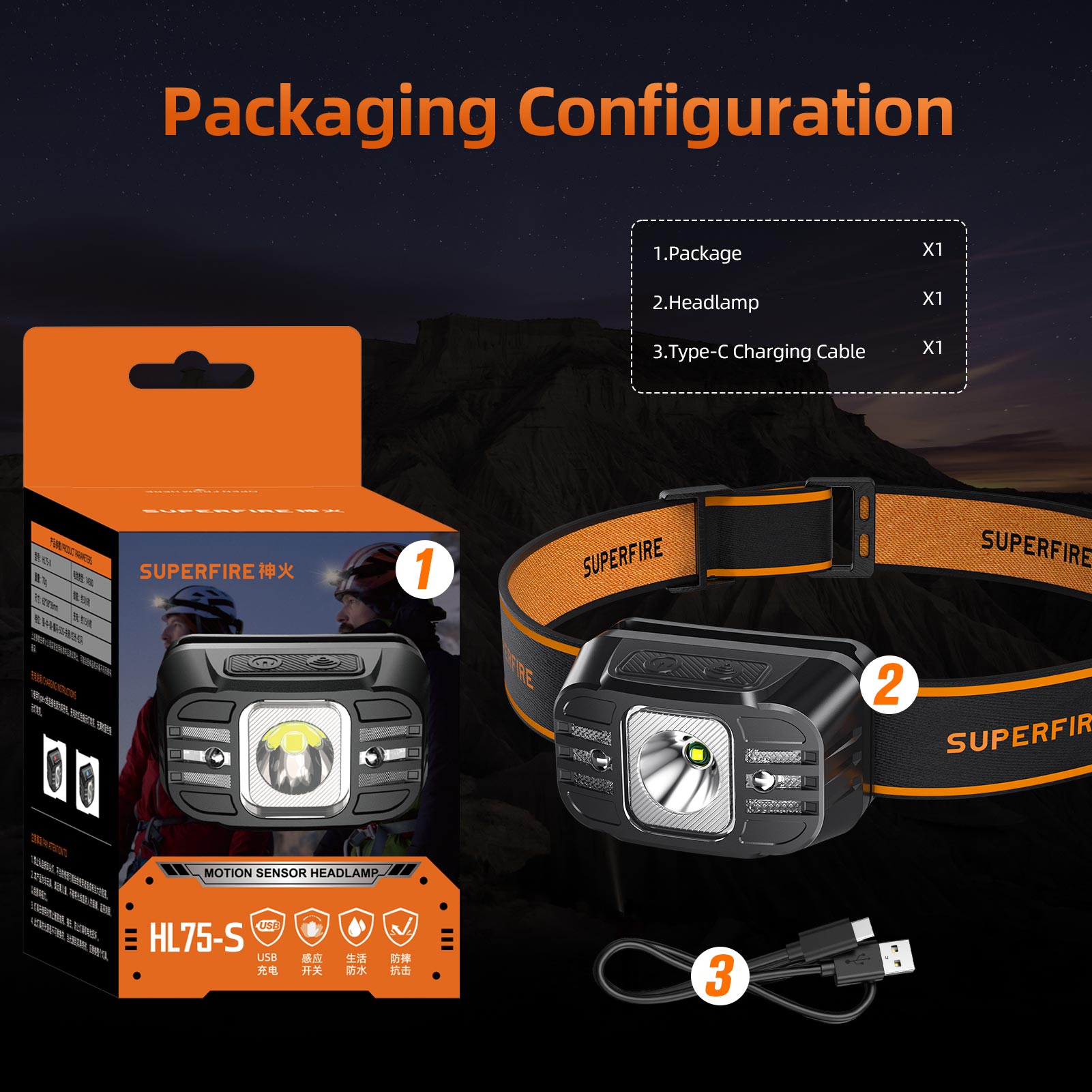 SUPERFIRE HL75-S 5W 2000mAh Battery Headlight Super Bright USB ...