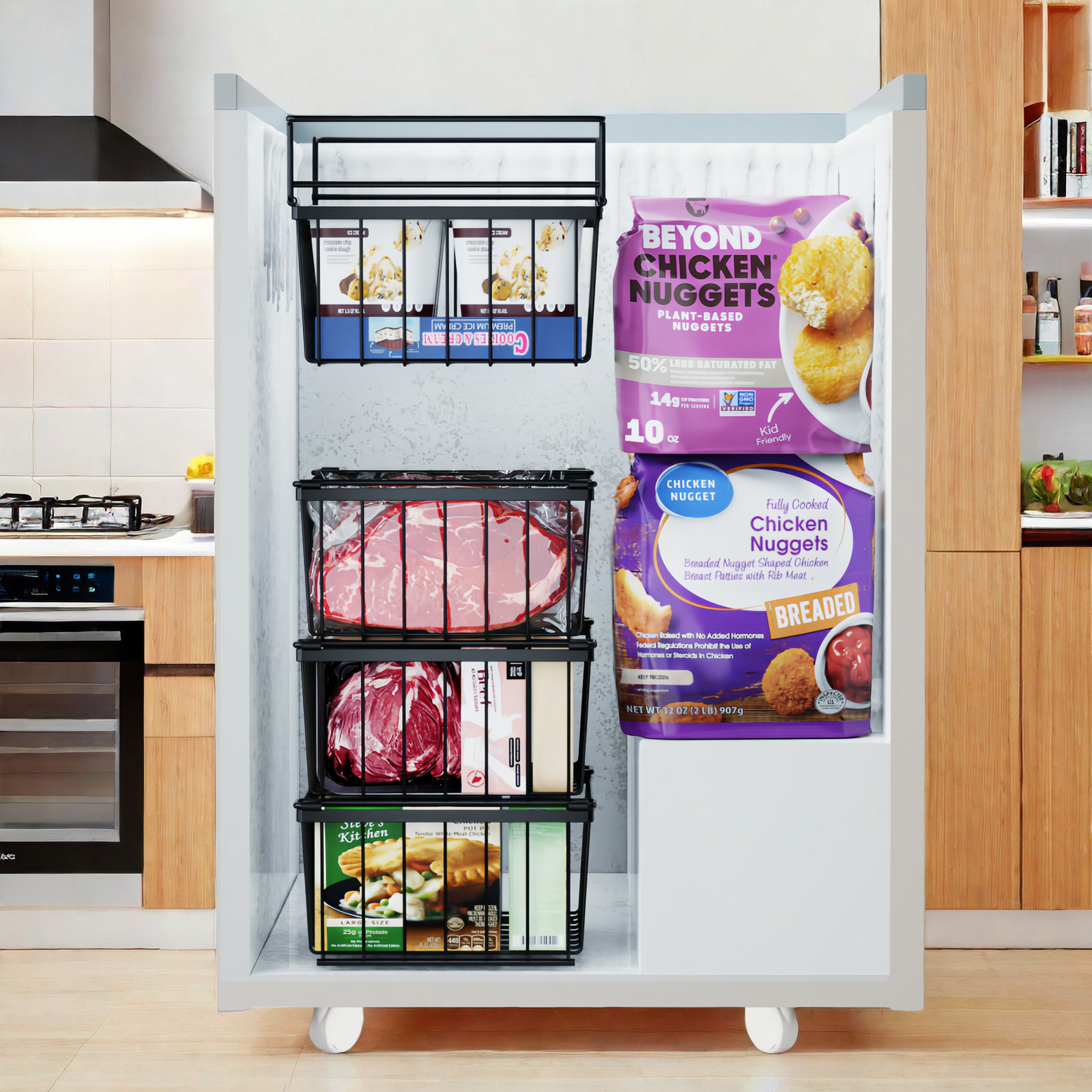 HSY 4-Pack Stackable Chest Freezer Basket Space Saving Kitchen Storage ...