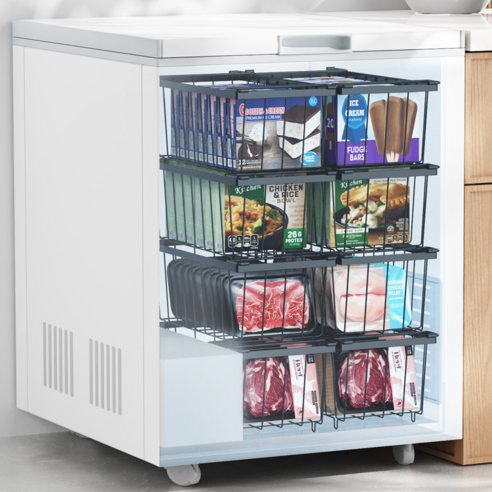 HSY 4-Pack Stackable Chest Freezer Basket Space Saving Kitchen Storage ...