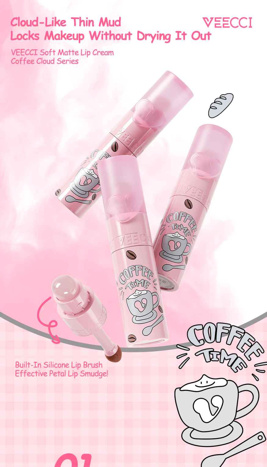 VEECCI Lip Gloss 2 In 1 Bring Lip Brush Whitening Non-Stick Cup Nature ...