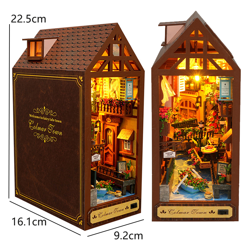 DIY Wooden Book Nook Miniatures Shelf Insert Dollhouse Building ...