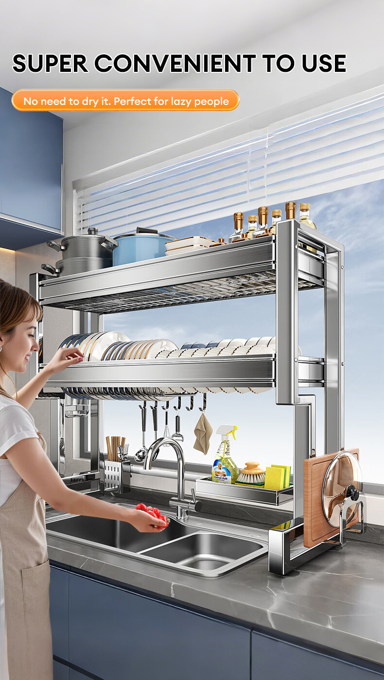 ICIC 1/2 layer Stainless Steel Dish Rack Organizer Adjustable Over Sink ...