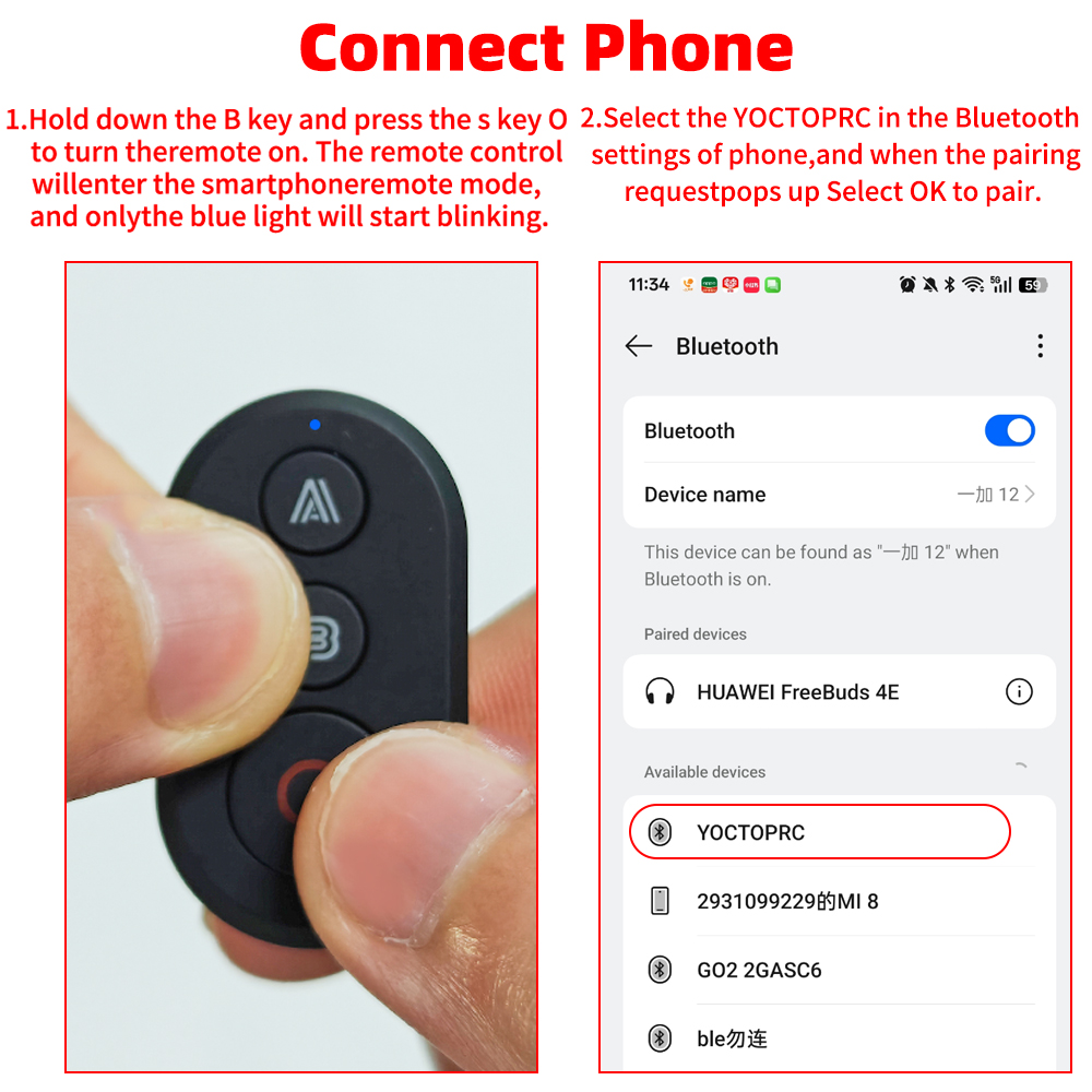 Bluetooth Remote Control For DJI OSMO 360 / Action 6 / 5 Pro / 4 Camera ...