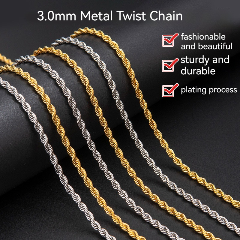 Silver & Gold Tone Cuban Chain Necklace - 3MM Twist Design Hip Hop ...