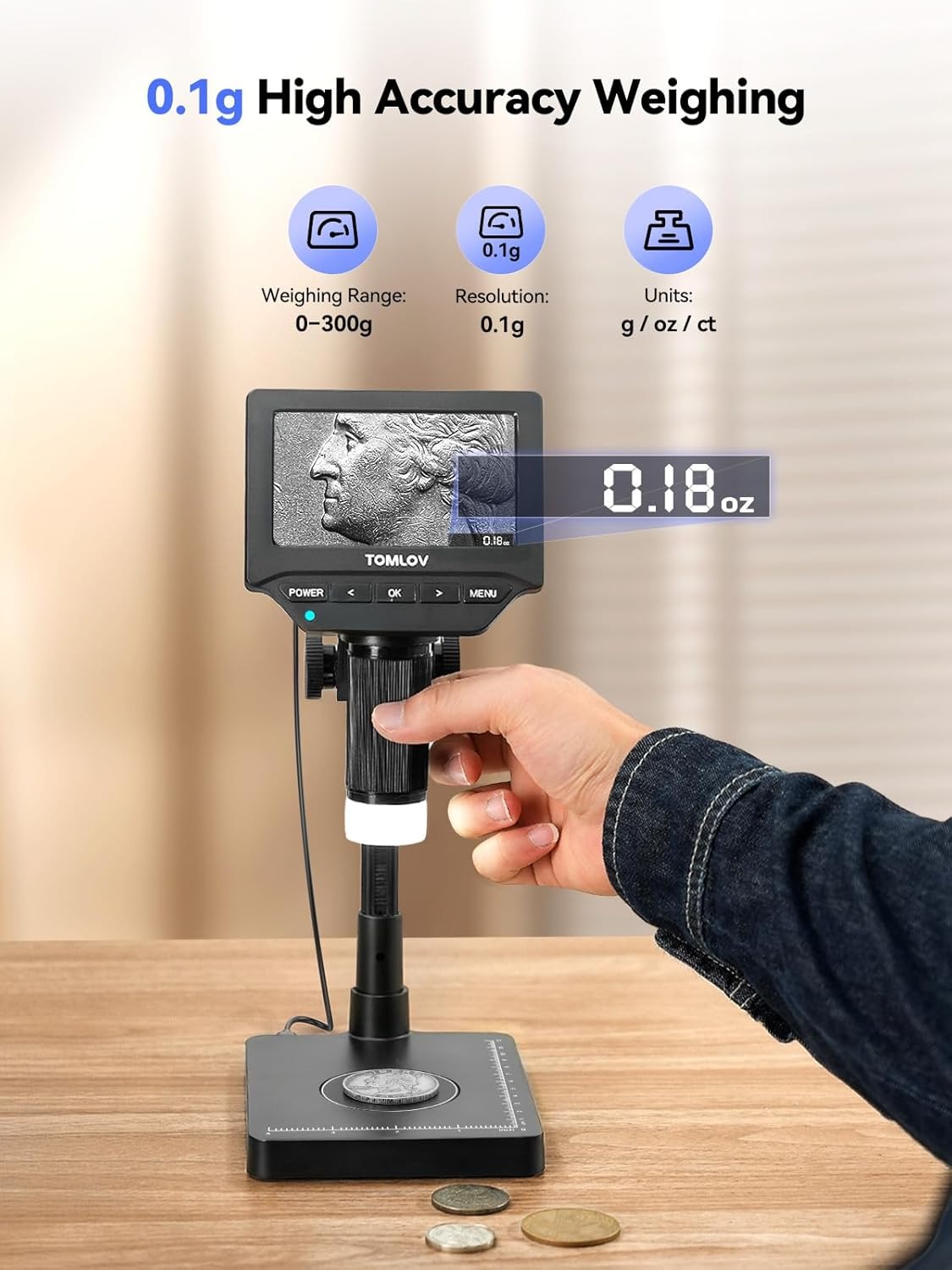 TOMLOV DM4W Microscope with Weighing Scale 4.3