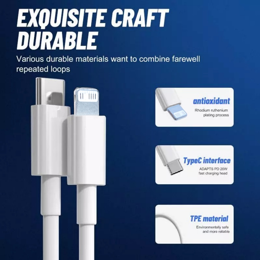 PD 20W USB-C to iOS Fast Charger Cable for iPhone 6/7/8/X/XR/11/12/13 ...