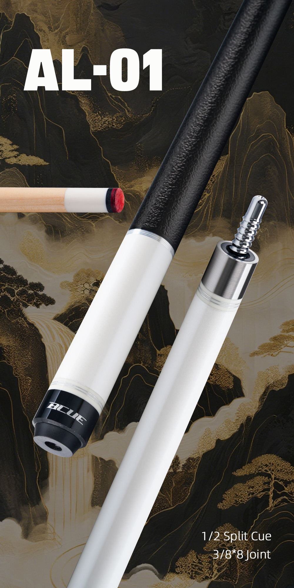 BCUE AL-01 Maple Pool Cue Sticker maple shaft with 12.5mm tip radial ...