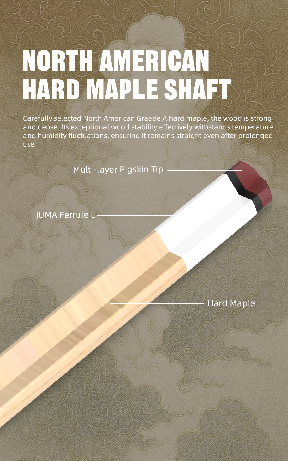 BCUE AL-01 Maple Pool Cue Sticker maple shaft with 12.5mm tip radial ...