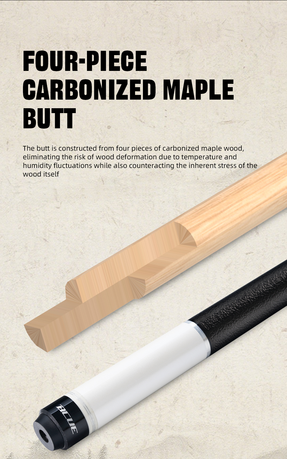 BCUE AL-01 Maple Pool Cue Sticker maple shaft with 12.5mm tip radial ...