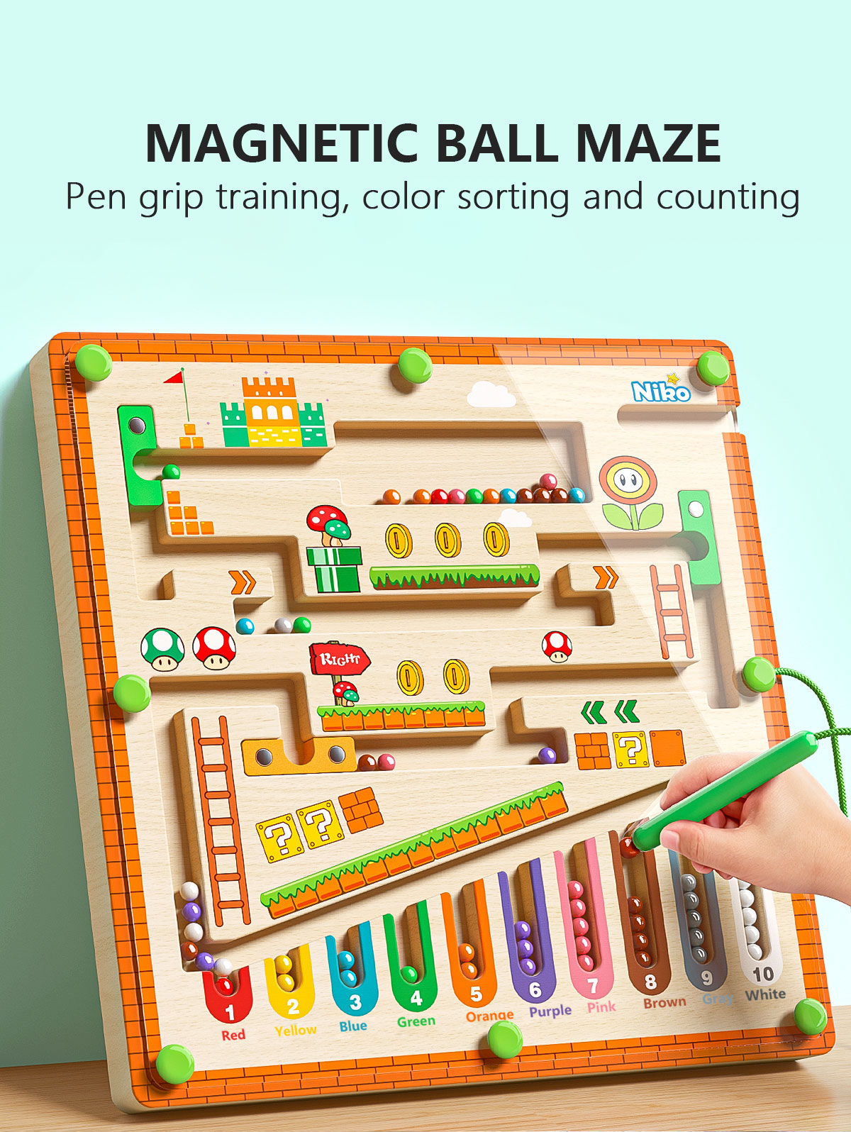 NIKO Early Education Toys Magnetic Number Color Sorting Maze Board ...
