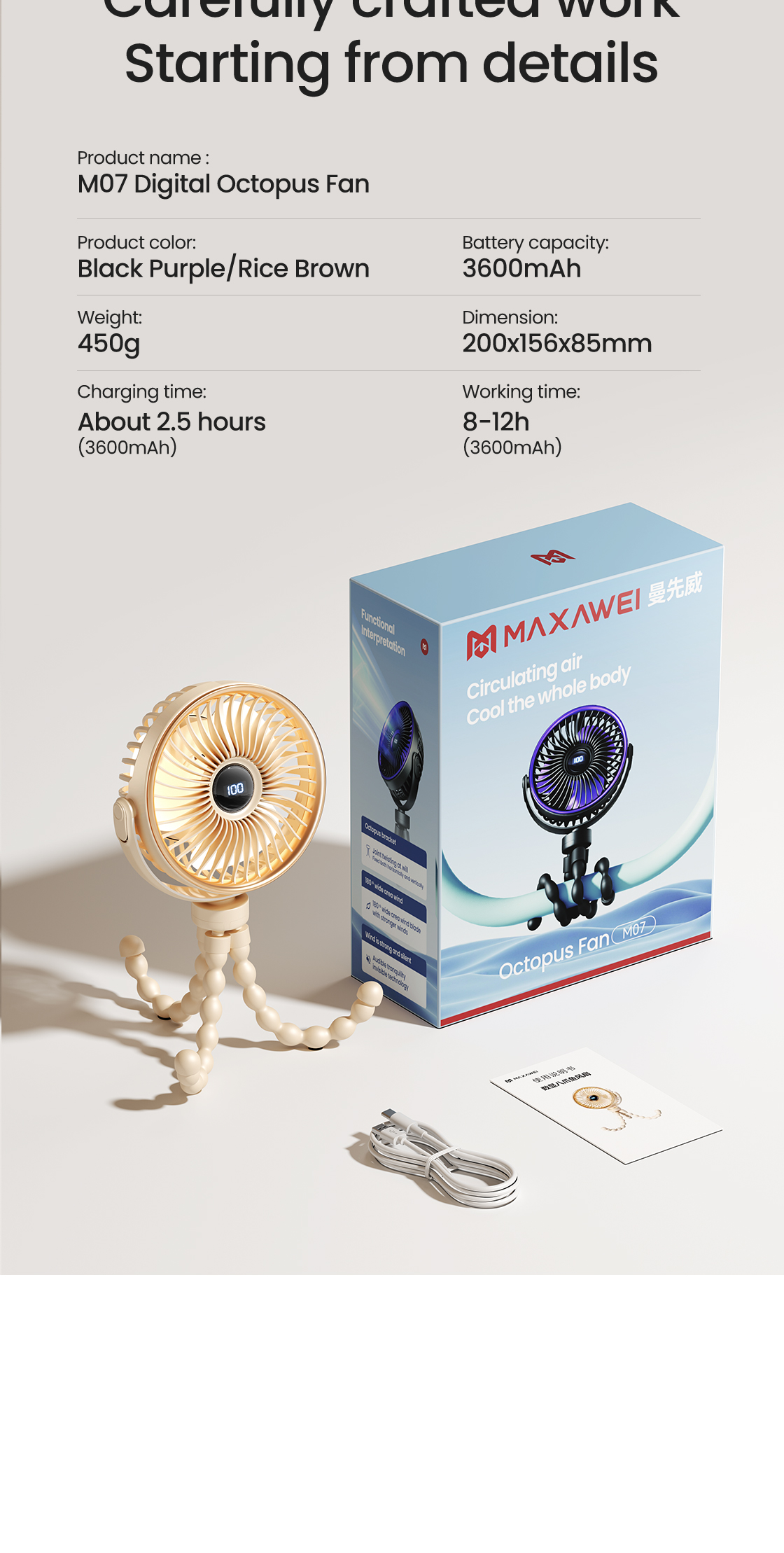 MAXAWEI Stroller Fan Quiet Operation Baby fan Anti Pinch 5 Speeds ...