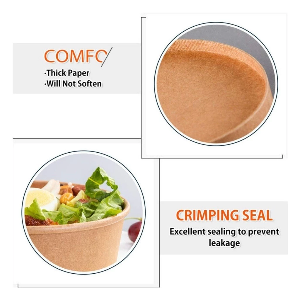 Kraft Paper Bowl 50PCS Round Disposable Bowls With Plastic Lid ...