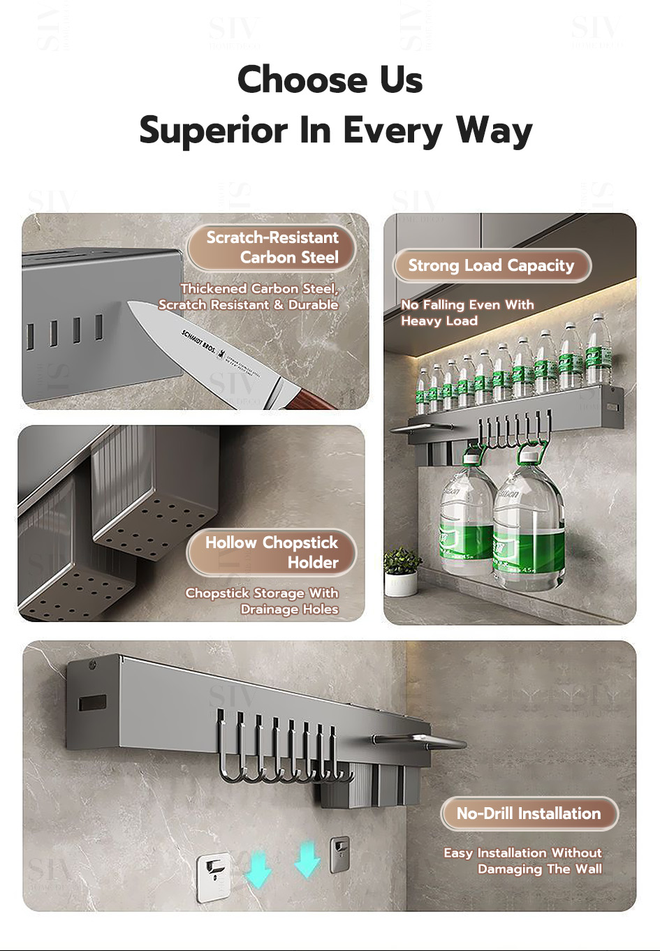 Stax Wall-Mounted Knife Rack Organizer with Chopstick, Utensil & Towel ...