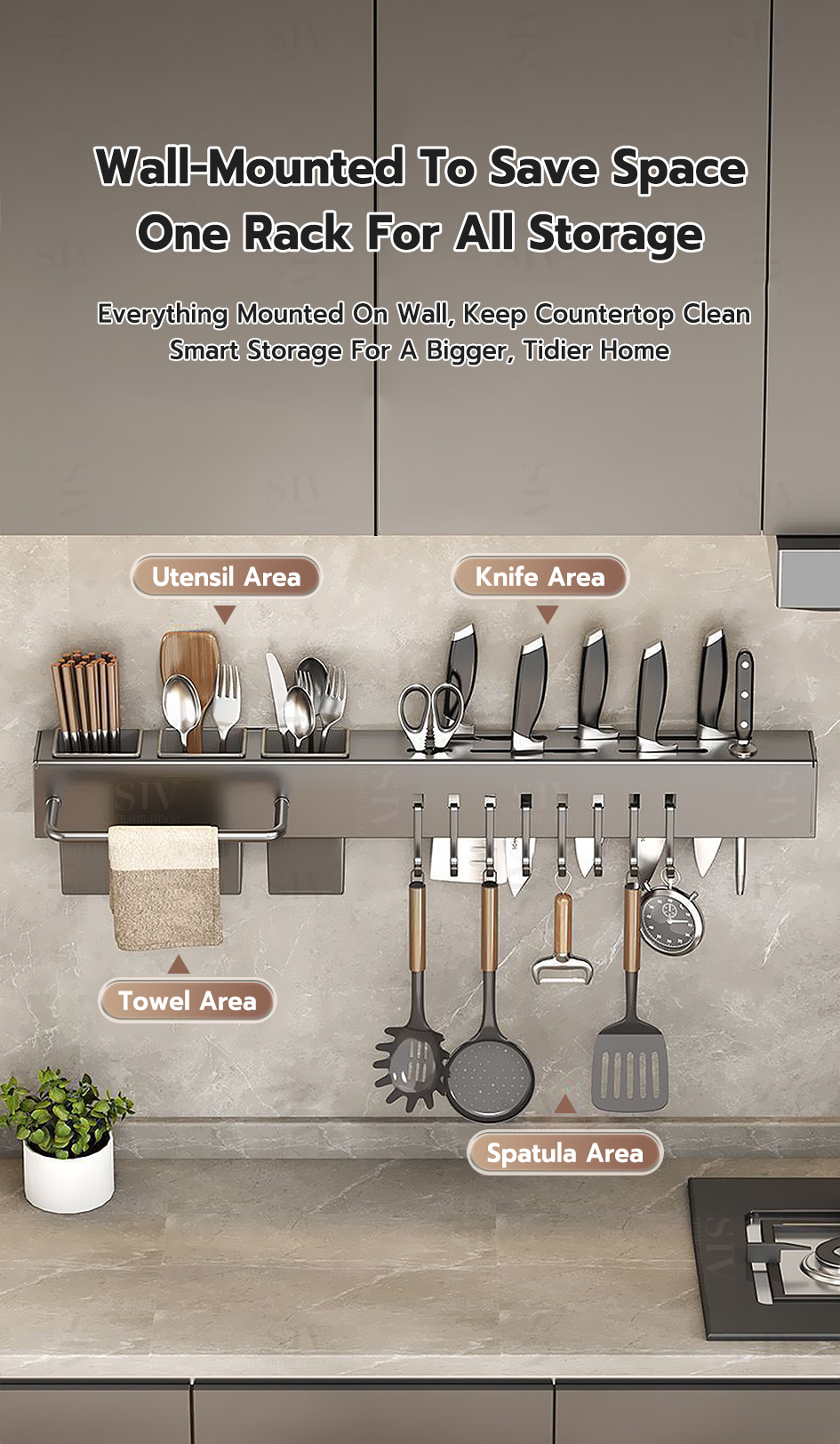 Stax Wall-Mounted Knife Rack Organizer with Chopstick, Utensil & Towel ...