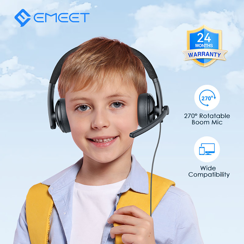 EMEET HS50 Wired On-Ear Headset with Mic USB-A/USB-C In-line Control ...
