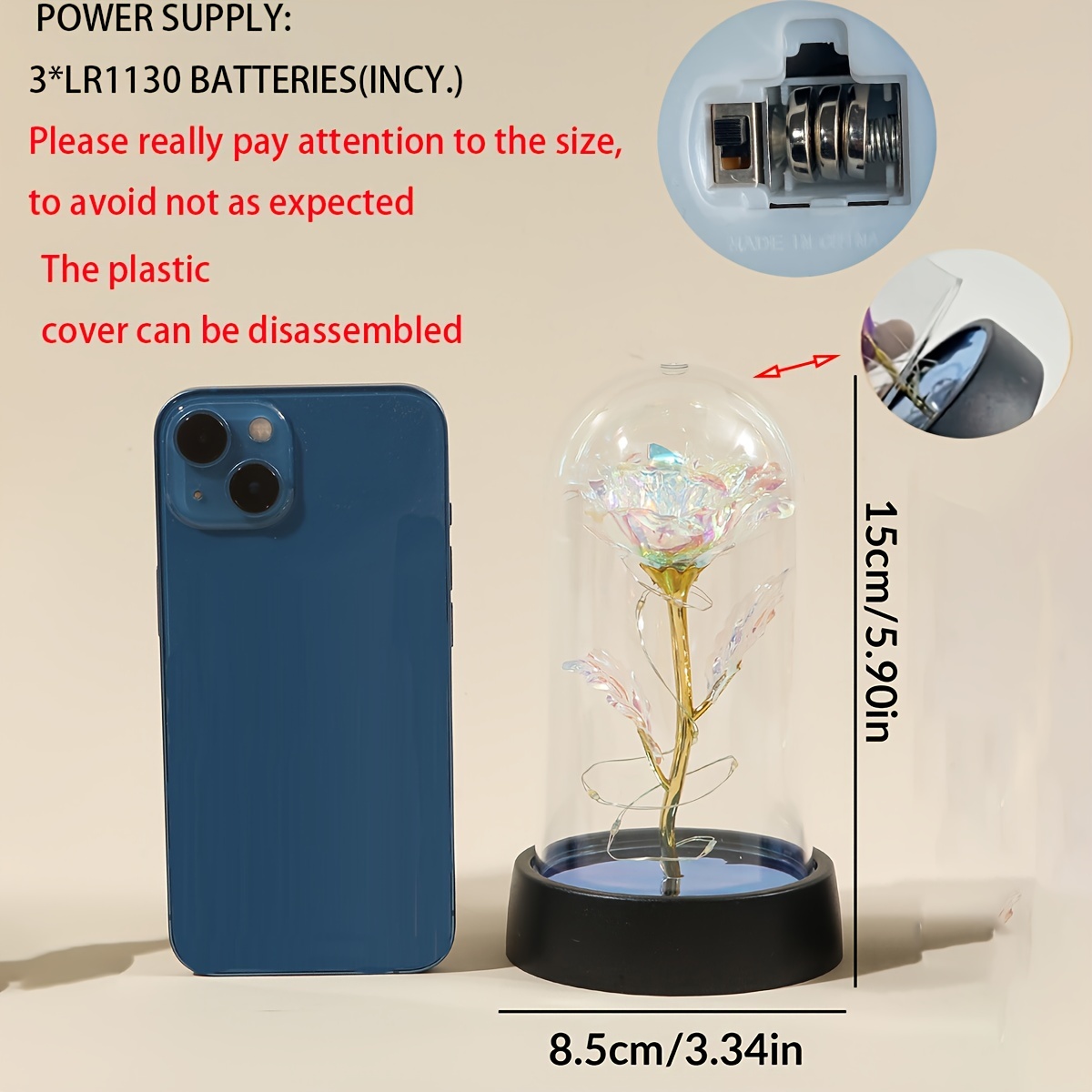 Mini Led Light Rose Artificial in Glass Dome Galaxy Rose Design Home ...