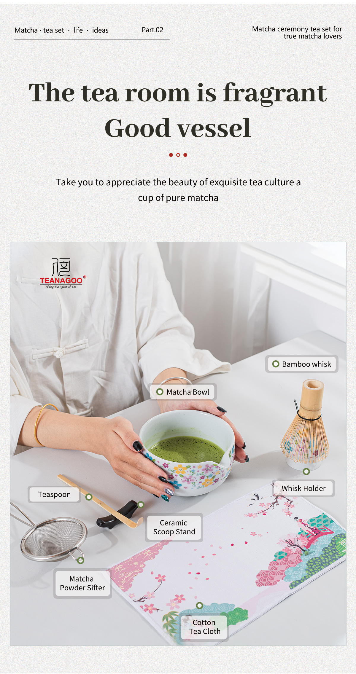 TEANAGOO 7 Pcs Flowers Matcha Whisk Set, Matcha Set, Ceremony Matcha ...