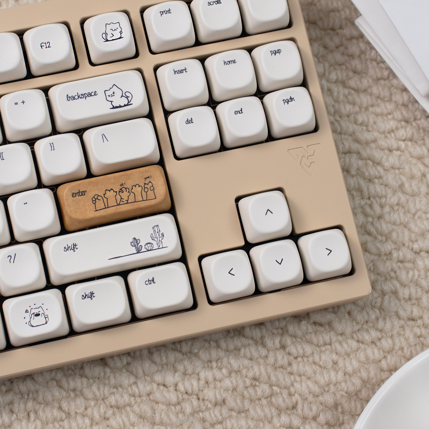 Sand Kitty Keycaps MOA profile Round cute Creamy white keycap set for ...