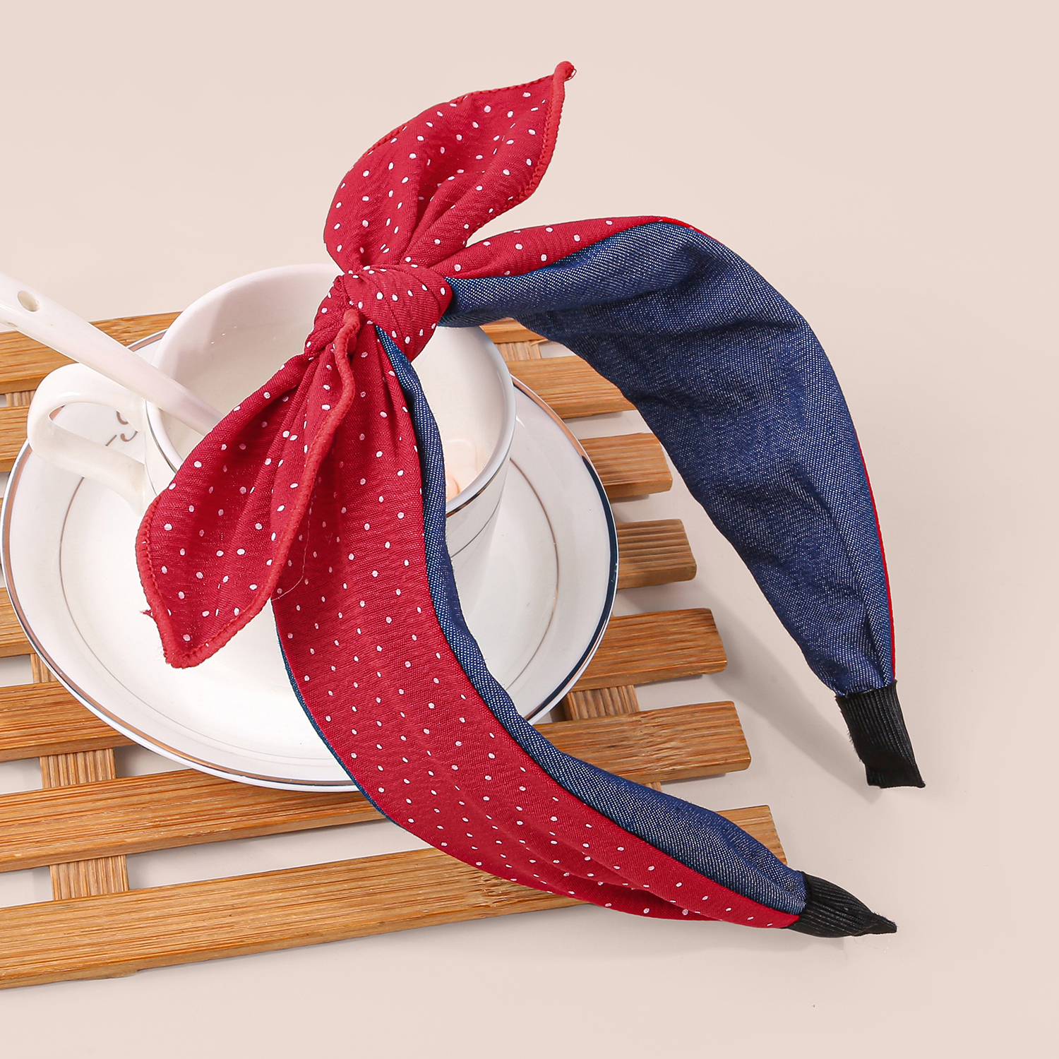 Polka Dot Knotted Bunny Ear Wide Headband Elegant Hair Hoop for Girls ...