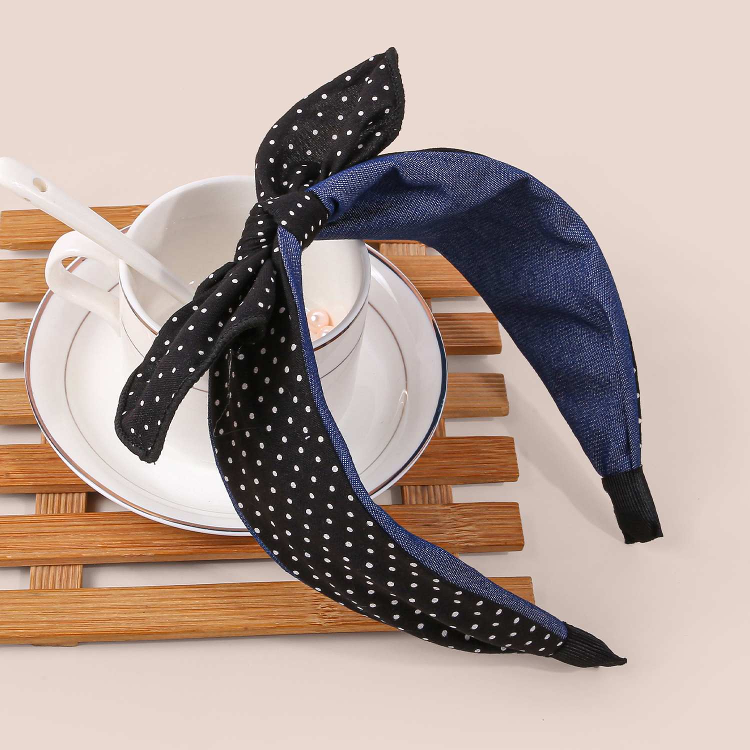 Polka Dot Knotted Bunny Ear Wide Headband Elegant Hair Hoop for Girls ...