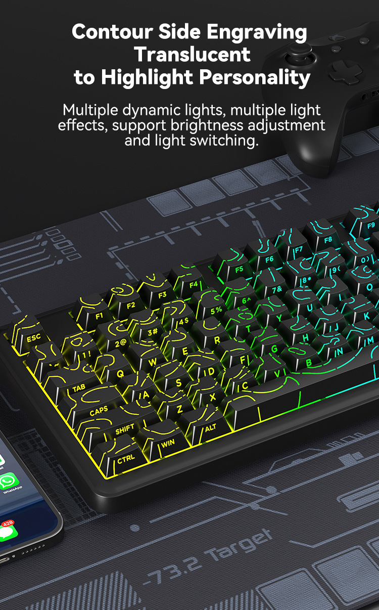 BOW Gaming Keyboard Side-printed Keyboard Contour 3.0 Keycaps RGB ...