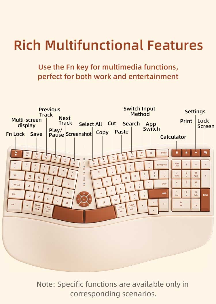 BOW K700 Ergonomic Wireless 2.4G Keyboard Comfortable Office Gaming ...