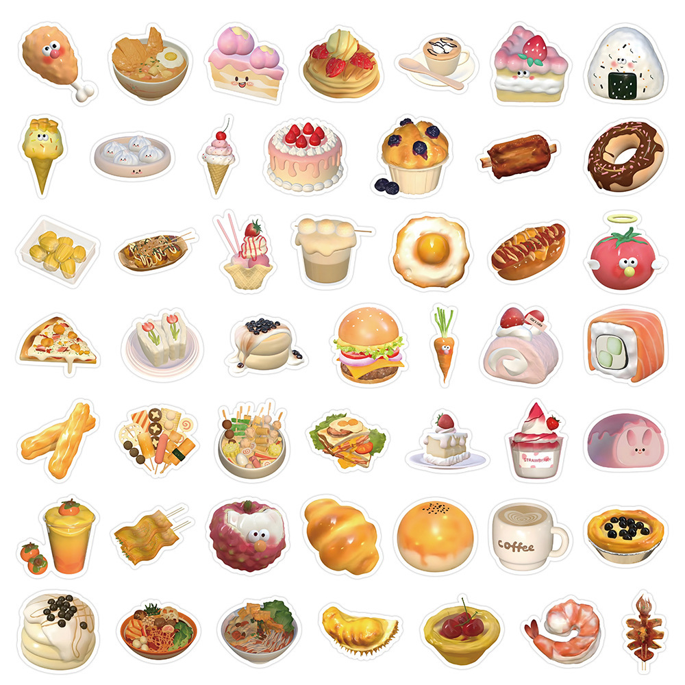 103pcs Delicious 3D Food Stickers Cute Cartoon Graffiti Decals DIY ...