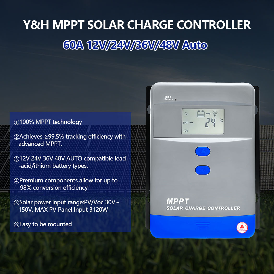 Y&H 60A MPPT Solar Charge Controller 12V/24V/36V/48V Auto Battery ...