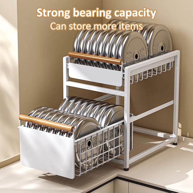 SimpleJoy Pull Out Basket Under Sink Kitchen Rack With Wooden Handle ...