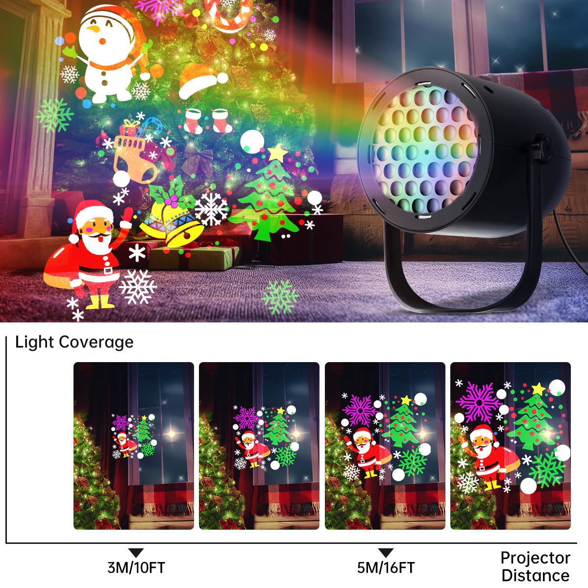 Christmas projection effect at different distances