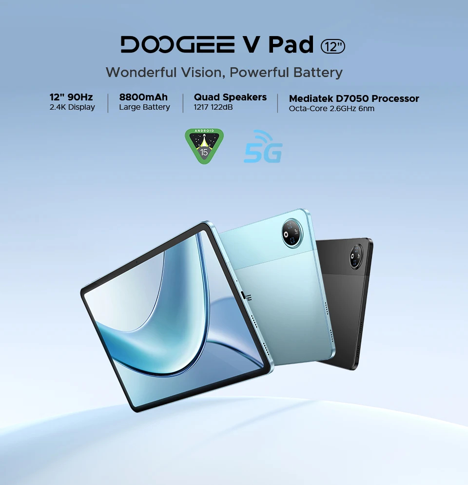 DOOGEE V Pad 5G Tablet PC Android 15 Quad Speakers 12'' 2.4k Display 7 ...